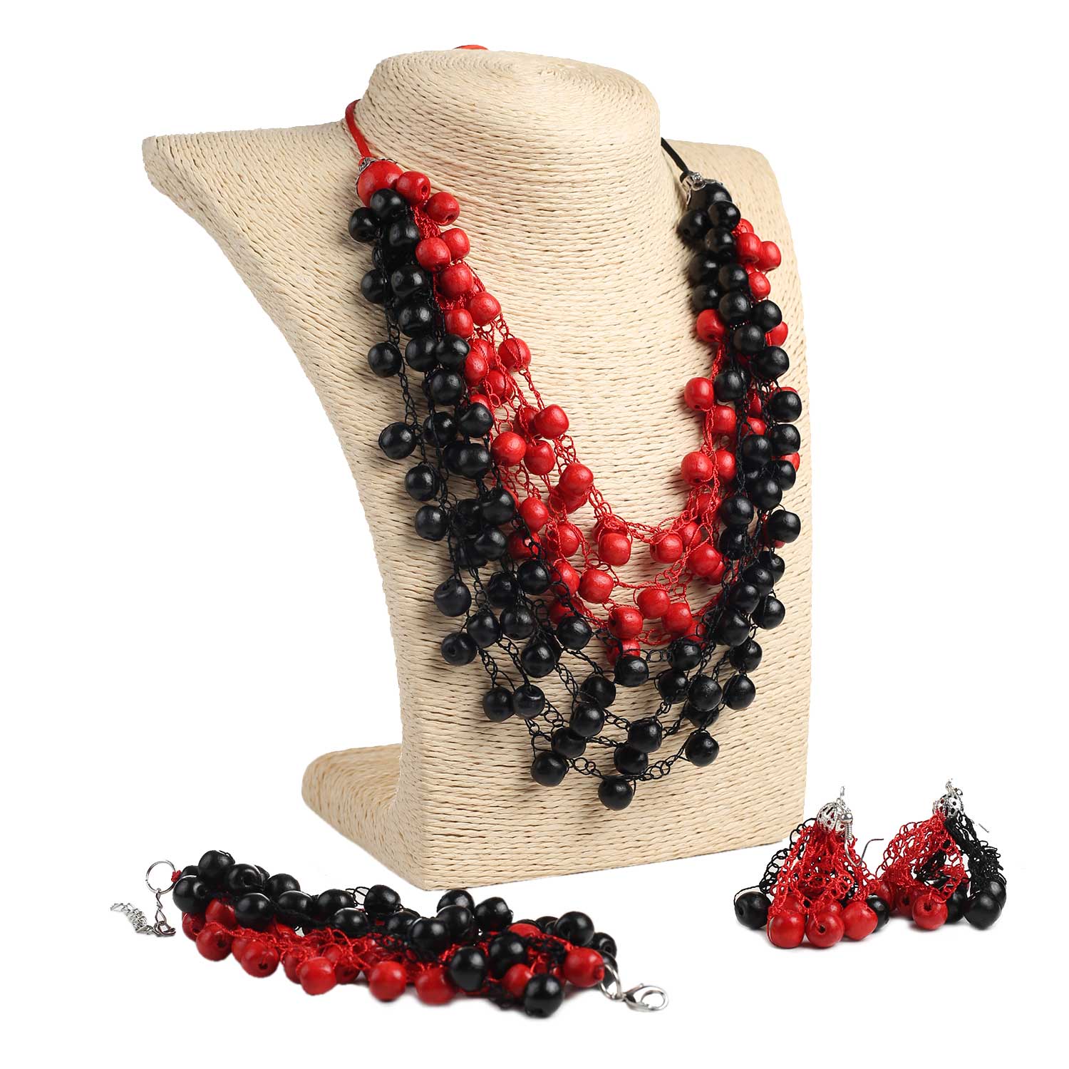 Набір прикрас з дерева 3в1, червоно-чорний